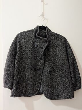 BCBG MaxAzria Wool Blend Cropped Sleeve Pea Coat
